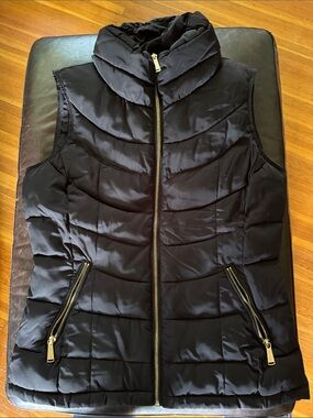 Calvin Klein Black Quilted Puffer Vest with Gold Zippers